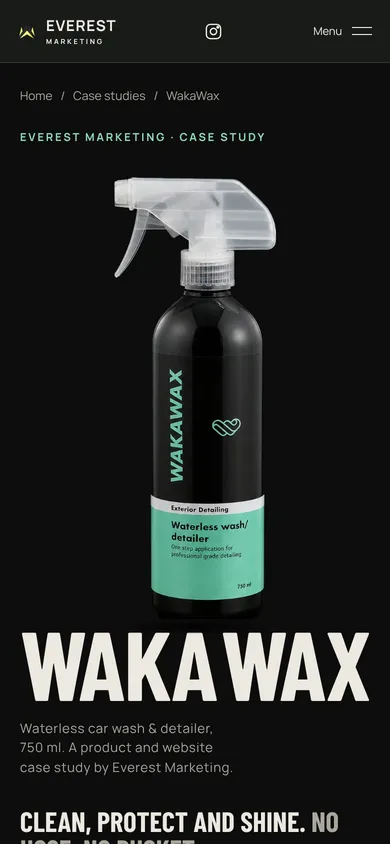 The WakaWax product case study page on a phone